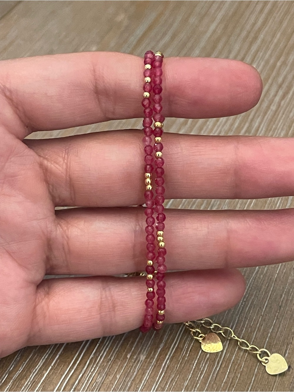 Delicate Red Beaded (2) Bracelets with Gold Accents